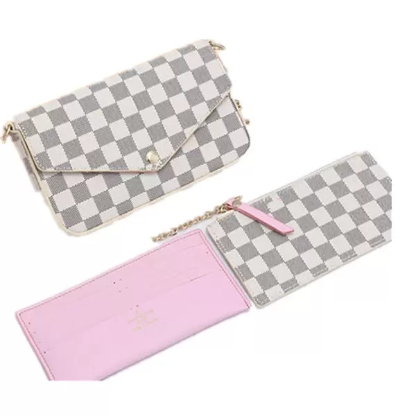 

Women Messenger Bag FELICIE purse handbag shoulder original box A three-piece high quality with serial number date code flower grid checkers M61276, 1-white check