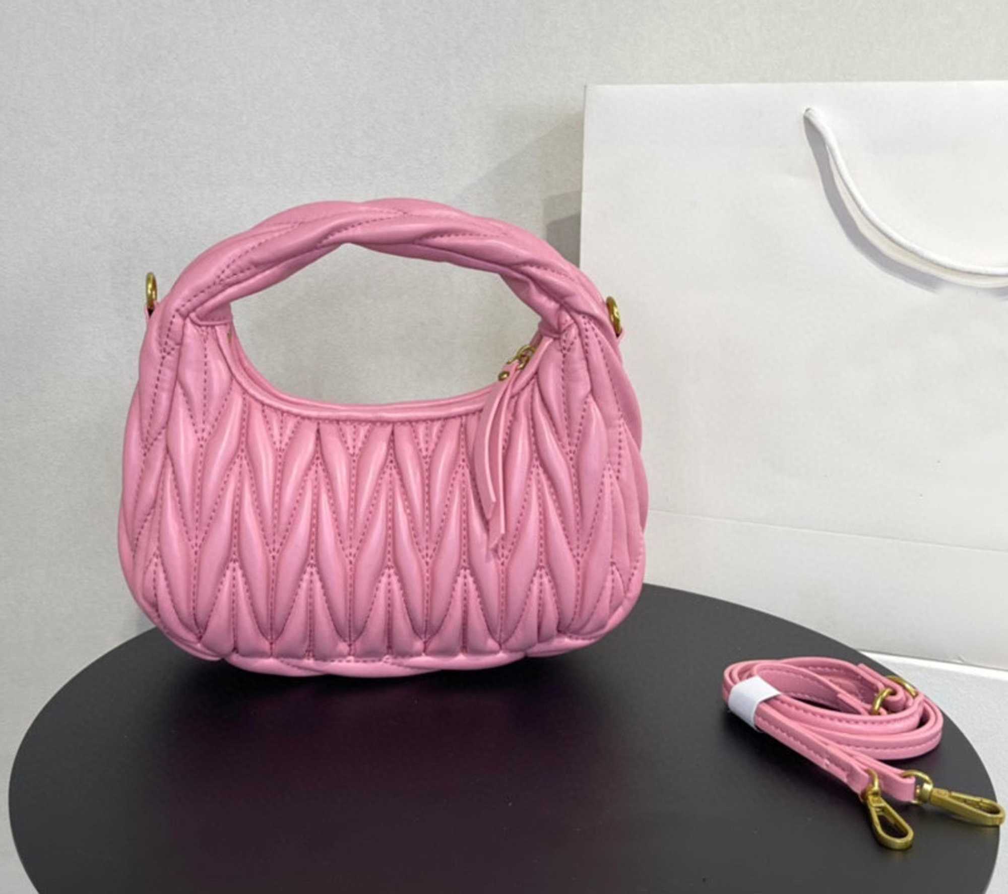 

Women's bag miu Shoulder Iconic Designer Wander two miu Matelasse Nappa Hobo Gold Hardware Metal Lettering Hasp Baguette Front Cotton A5016 A4 W2MM