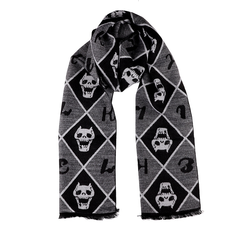 

Scarves Anime s Bizarre Adventure Cosplay Scarf Unisex Men Winter Warm Cashmere Touch Shawl Women Halloween Party Skull Print Wrap 221119