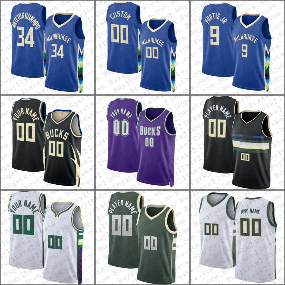 

Giannis Antetokounmpo Jrue Holiday Khris Middleton Custom Basketball Jerseys Bobby Portis JR Milwaukees Brook Buck Pat Connaughton Brook Lopez MarJon Beauchamp, Mens