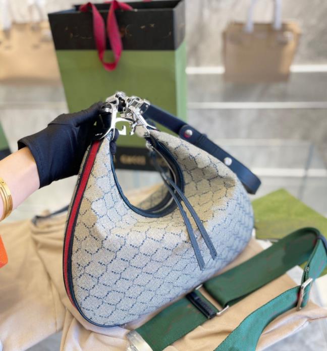 

shoulder bag New Crescent Retro Crossbody Half Moon Bags Women Croissant Bags Clutch Purse Old Flower Canvas Genuine Leather Adjustable Red Green Strap Attache mini, More connect me