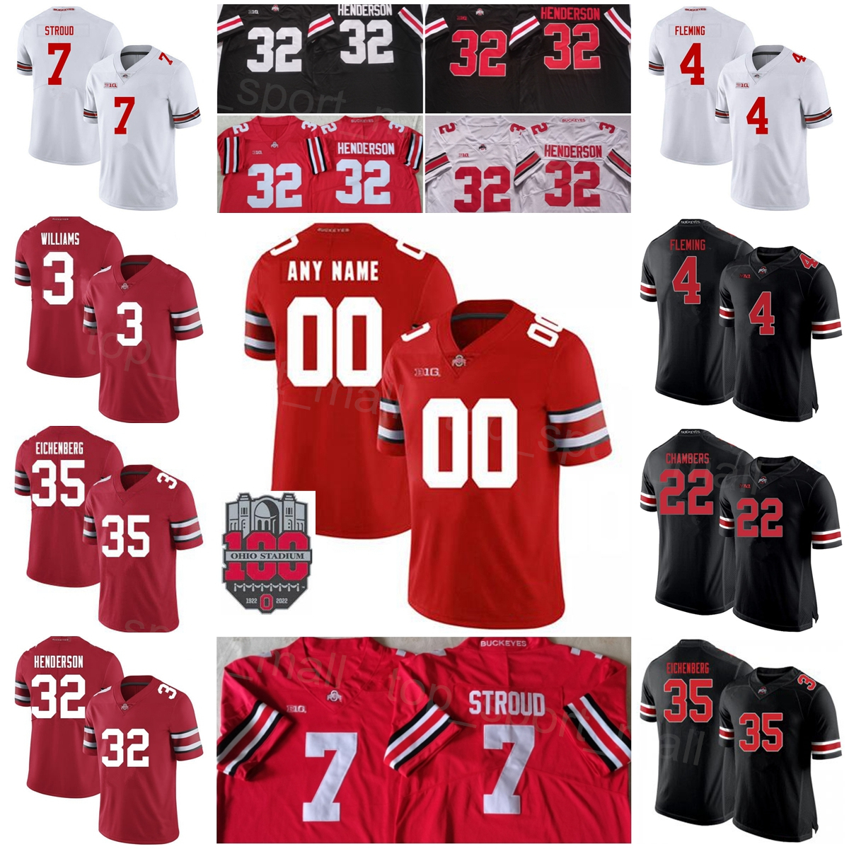 

NCAA College Football 7 CJ Stroud Jersey 100th Ohio State Buckeyes 3 Miyan Williams 32 TreVeyon Henderson 18 Marvin Harrison 2 Emeka Egbuka 4 Julian Fleming Stitched, Black