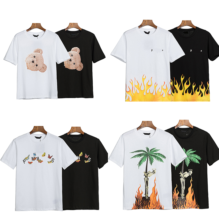 

Mens Designer t Shirt Palm Letter Print Graffiti Short Sleeve Fashion Angel Women' Bear Casual Comfortable T-shirt Black White, 4 white