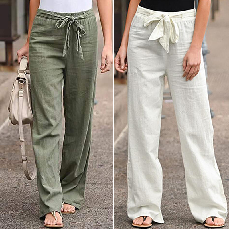 

Women's Pants Capris Women Cotton Linen Elastic Waist Straight Trousers Spring Loose Long Solid Casual Sports 221118, 04