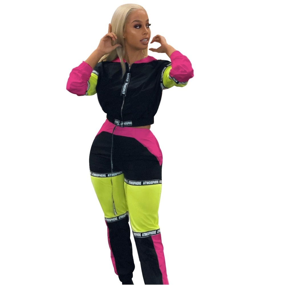 

Women s Two Piece Pants Zipper V Hooded Neck Long Sleeve Short Tops Set Oufits Tracksuit Women 2pcs Hoodies Crop Top Patchwork Suit 221119, Orange