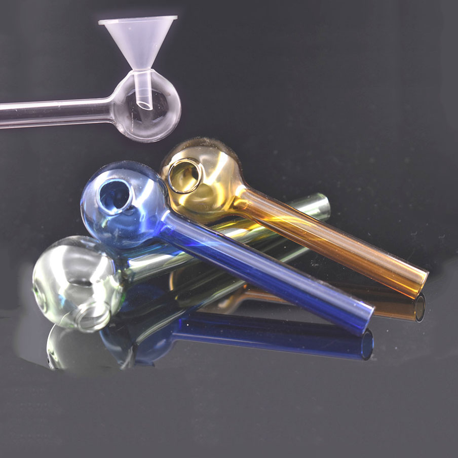 

4inch Glass Oil Burner Pipe Dab Straw Bubbler Oil Nail Pipe 30mm Ball Thick Tube Glass Pipes for Hookahs Rigs Water Bong with Funnel