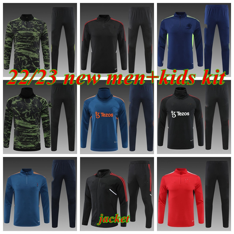 

2022 2023 kids MAN UTDS SANCHO Jerseys soccer Tracksuit UNITEDs Track suits jacket 21 22 23 F. DE JONG RONALDO chandal training FERNANDES RASHFORD UTD sports wear, Army green