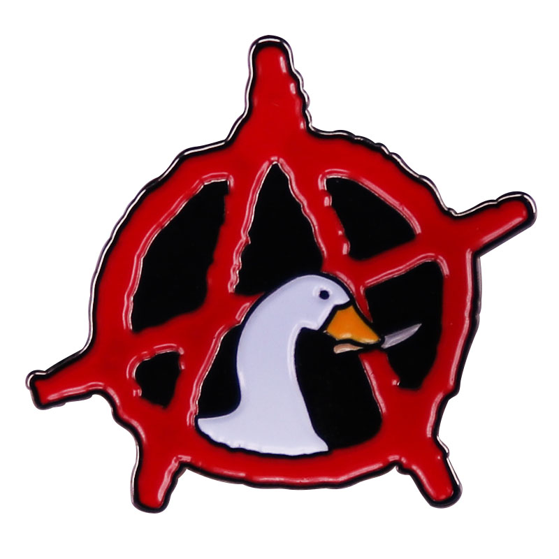 

Black Red-Anarchy Symbol And Untitled Goose Game Mashup Enamel Pin, As picture