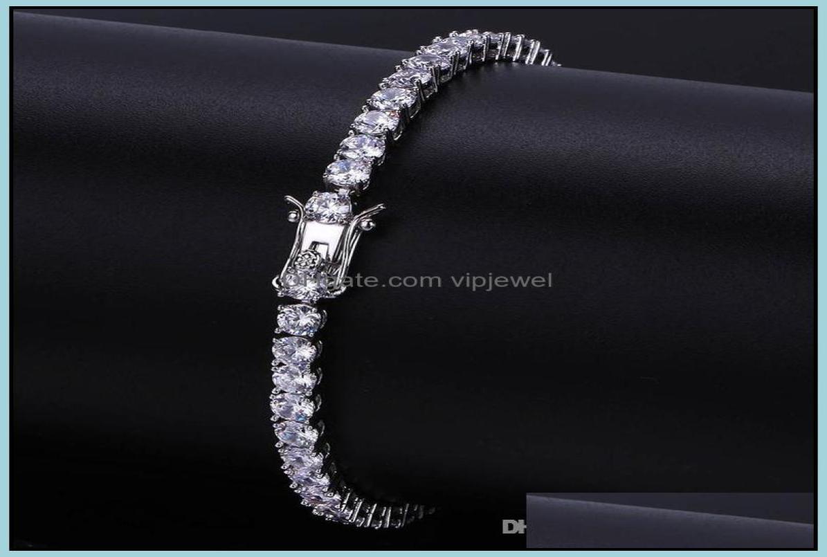 

Tennis Bracelets Jewelry Hip Hop Luxury Bling 4Mm Zircon Trendy Fashion Men Women Rhodium 18K Gold Plated Drop Delivery 2021 Av9E02230459