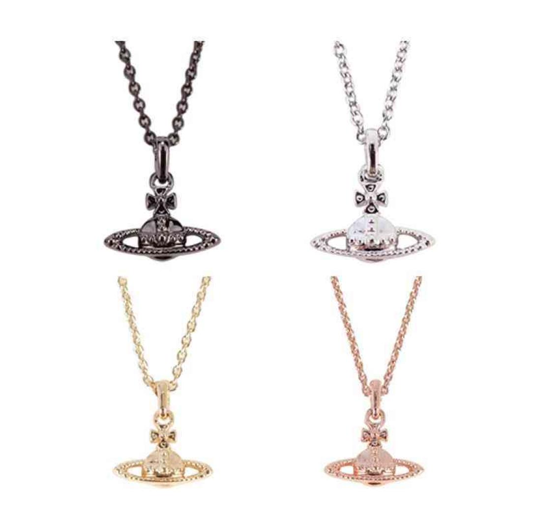 

Empress Dowager VW Vivienne Silver Diamond frosted little Saturn classic Necklace Gift4407968