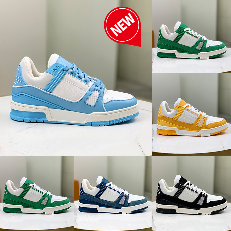 

Top mens casual shoes Logo Embossed Trainer Sneaker triple white black yellow green denim sky blue pink grey designer sneakers fashion outdoor men women sneakers, Shoe box