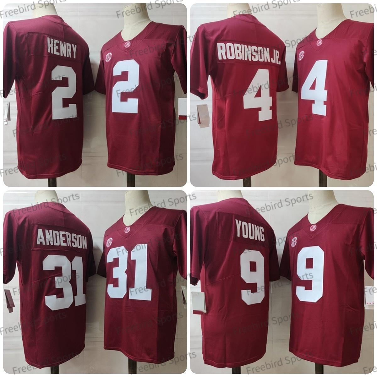

NCAA 31 Anderson Football Jersey 2 Henry 9 Bryce Young 4 Robinson JR. White Red Mens College Football Jerseys, Men red jersey