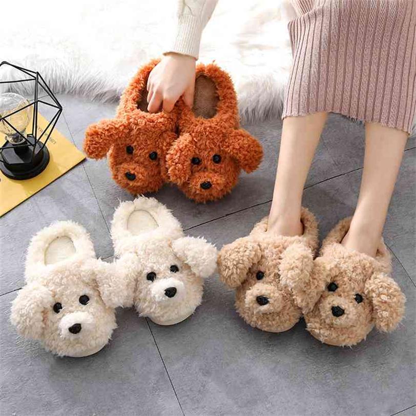 

Lifelike 3d Teddy Dog Women Men Plush Slippers Winter Warm Soft Sole Shoes Couples Home Ladies Indoor Bedroom Slip On Fur Slides 210913235o