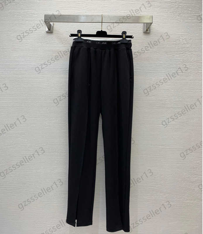 

Fashion Women Pants Waist Webbing Printed Straight Casual Pant Pure Cotton Fabric Elastic Slit Loose Slimming Trousers Commuting Style Womens Clothes 1970
