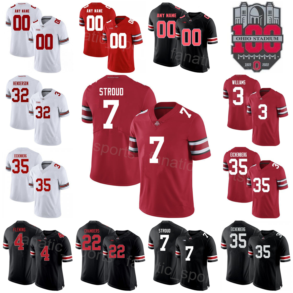 

NCAA Football 100th College Ohio State Buckeyes 5 Dallan Hayden Jersey 8 Cade Stover 12 Lathan Ransom 14 Ronnie Hickman 20 Pete Werner 11 Jaxon Smith-Njigba Men Youth, With 100th patch