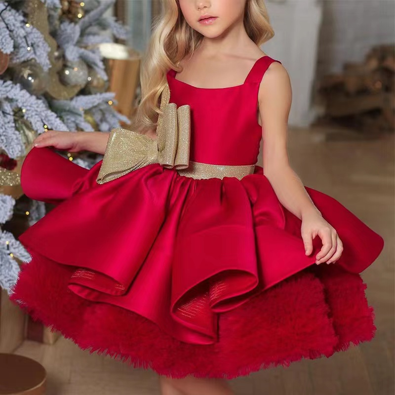 Image réelle robes de demoiselle d'honneur pour mariage tutu rouge luxe filles Pageant robe dentelle fait à la main fleur enfants robe formelle