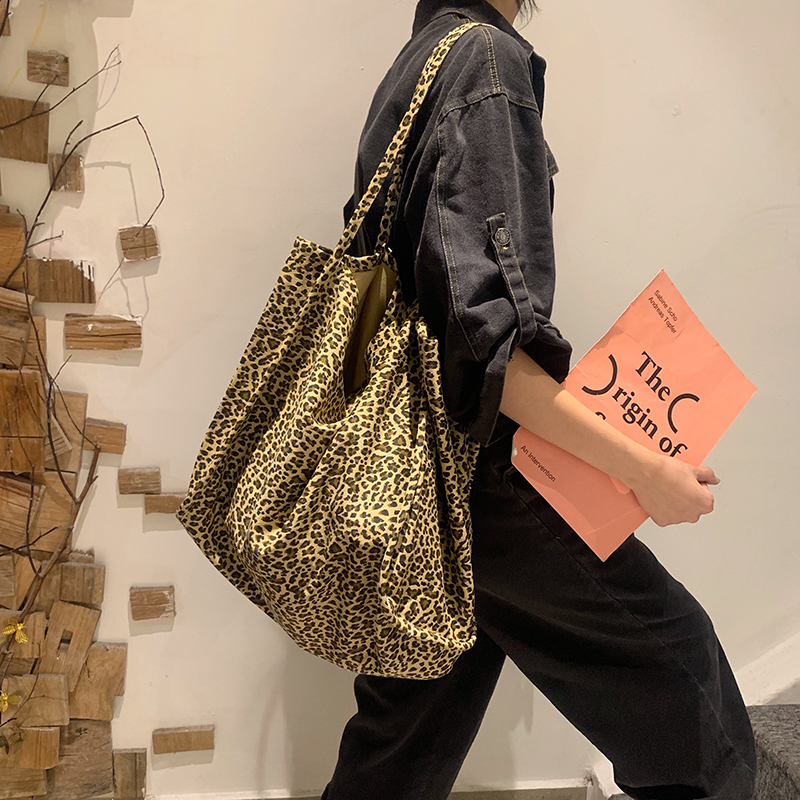 

Waist Bags Large Canvas Leopard Tote Women Casual Big Capacity Oversize Slouch Handbag Female Eco friendly Reusable 221119, Black