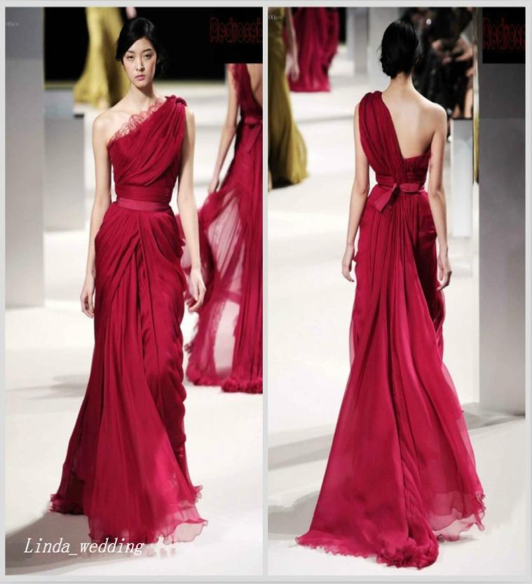 

Unique Design Wine Red Evening Dress Elie Saab One Shoulder Floor Length Long Chiffon Special Occasion Dress Runway Dress Prom Par1878960, Silver