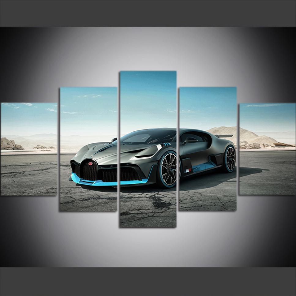 

5 Piece Large Size Canvas Wall Art Pictures Creative Bugatti Divo Sports Car Poster Art Print Oil Painting for Living Room Decor313x
