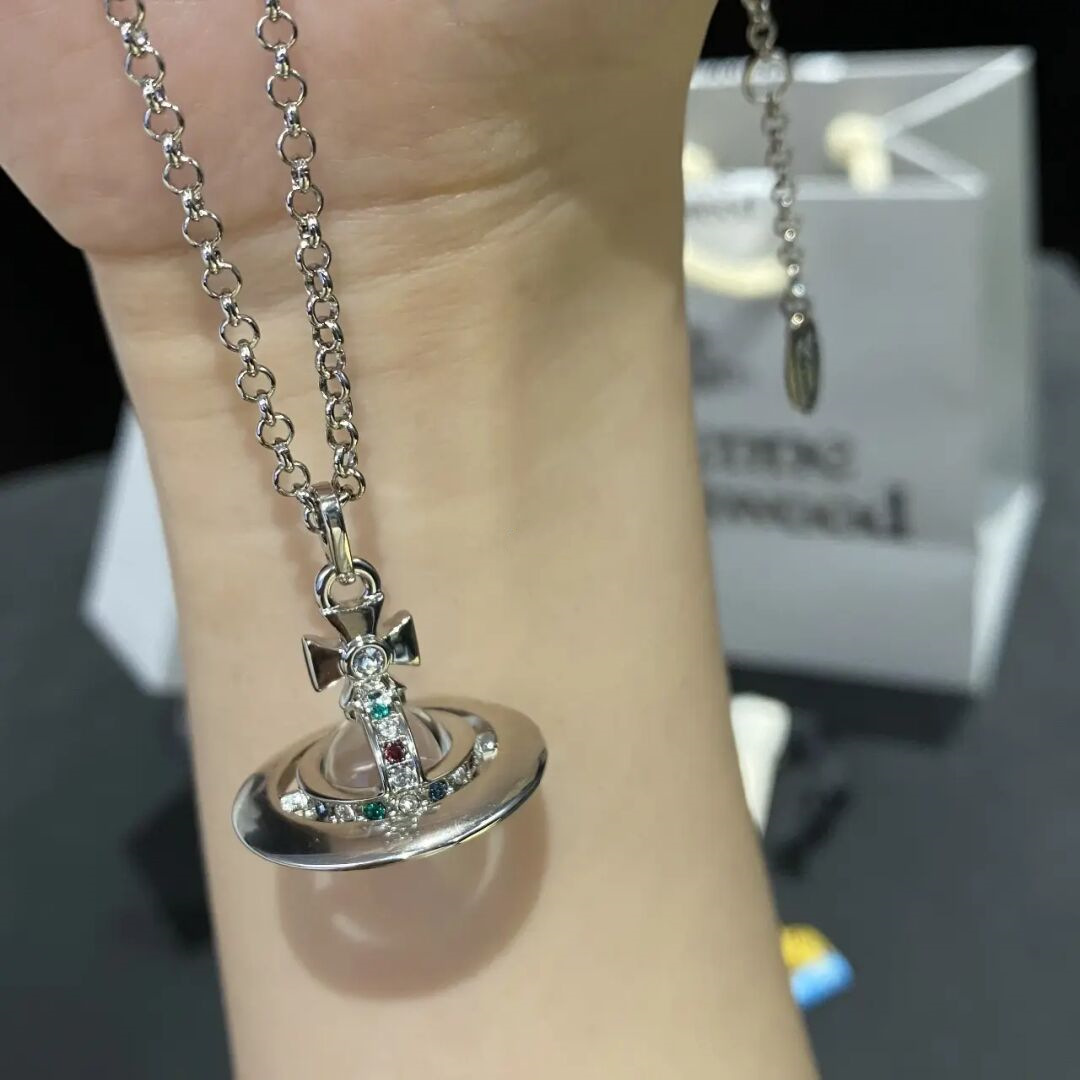 Glass ball stereoscopic Saturn ORB necklace sweater chain light luxury niche high sense clavicle chain-image-824354149