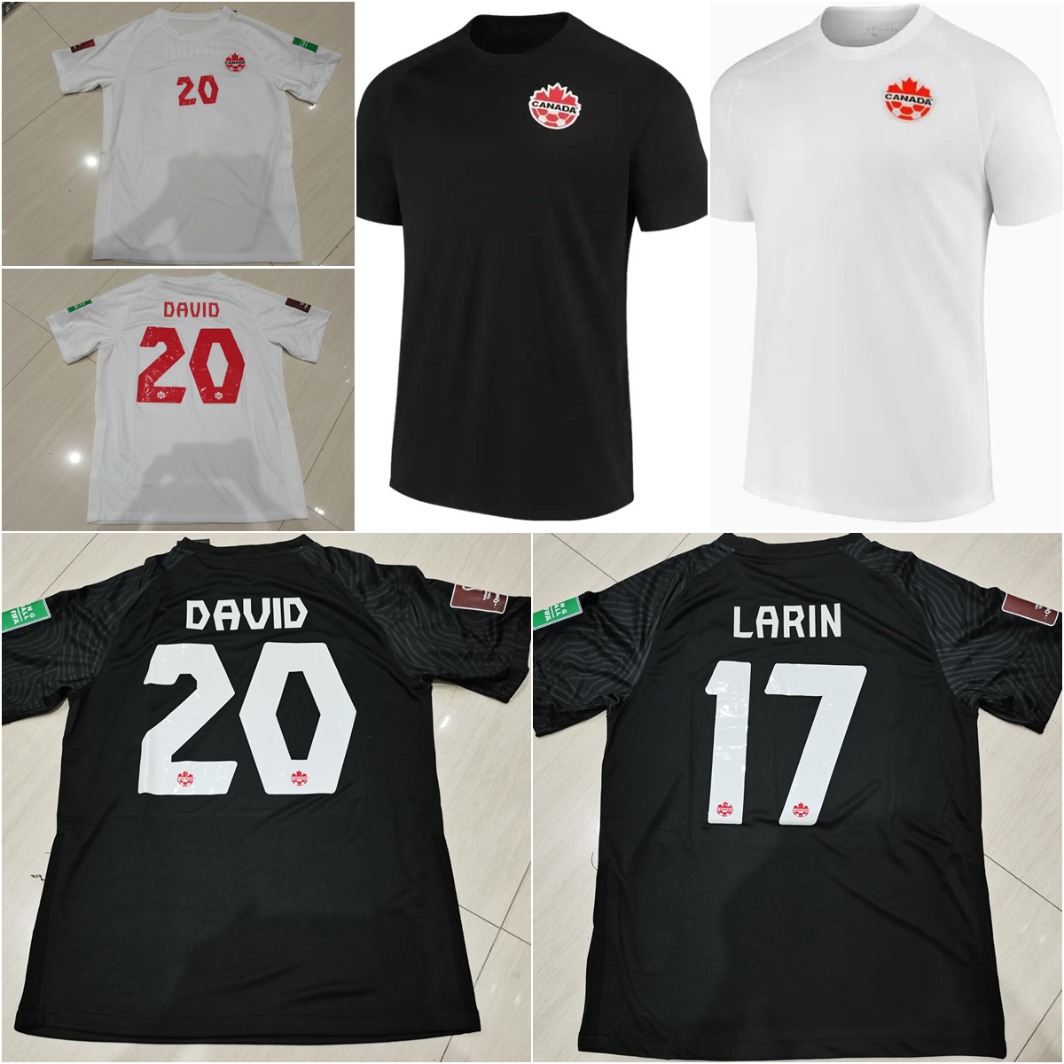 

National Team Canada Soccer 20 Jonathan David Jerseys 17 Cyle Larin 2022 World Cup Football Shirt Kits Uniform Black White Color For Sport Fans Breathable Size -XL