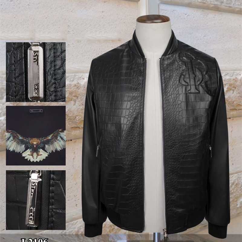 

leather jacket Billionaire men Autumn Winter fashion casual Comfortable embroidery zipper big size M-4XL, Blue