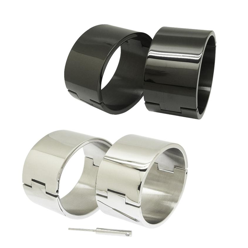 

polished Brushed silver Black 100% stainless steel wrist ankle cuffs lockable bangle slave bracelets jewelry 220715183B