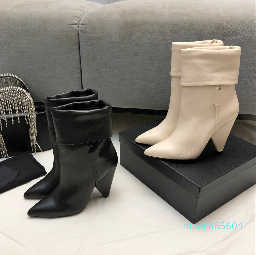 

Ankle Boots Booties Clear Cubic Heel Pointed Toes Side Zip Pull-On Leather Outsole Luxury Designer Shoes High-Heeled For Women, Color1