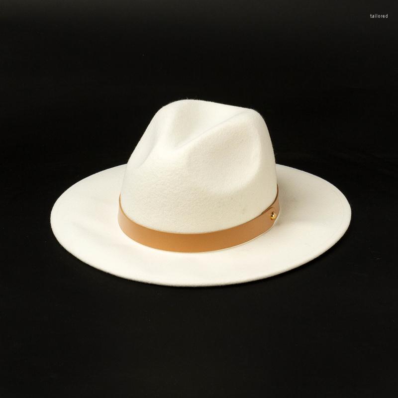 

Berets King Wheat Autumn Winter White Wool Women Fedora Lady Formal Hat Belt Decoration Stage Style Fashion Show Men Felt Cap Jazz Hats