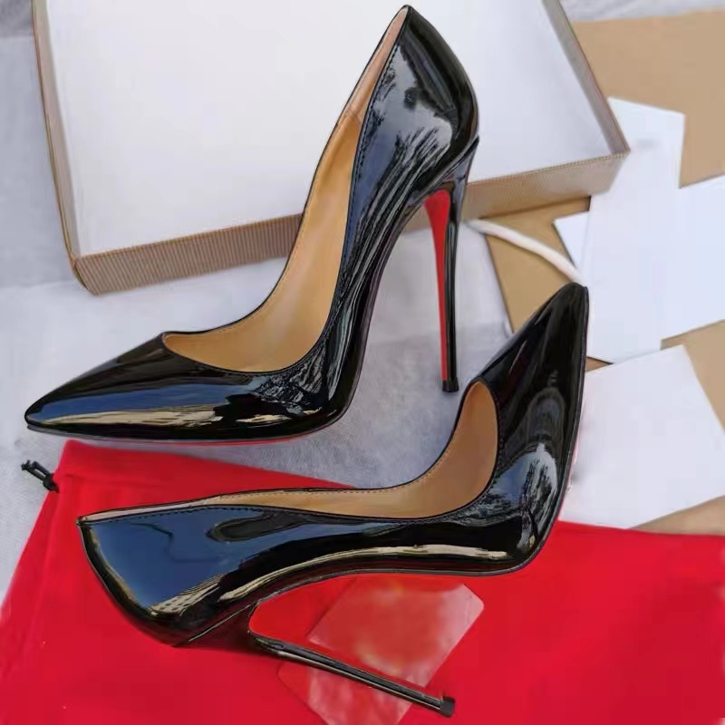 

Brand dress shoes Ladies Wedding Pumps Red Shiny Bottom 8cm 10cm 12cm Party Nude Black Patent Leather, 13