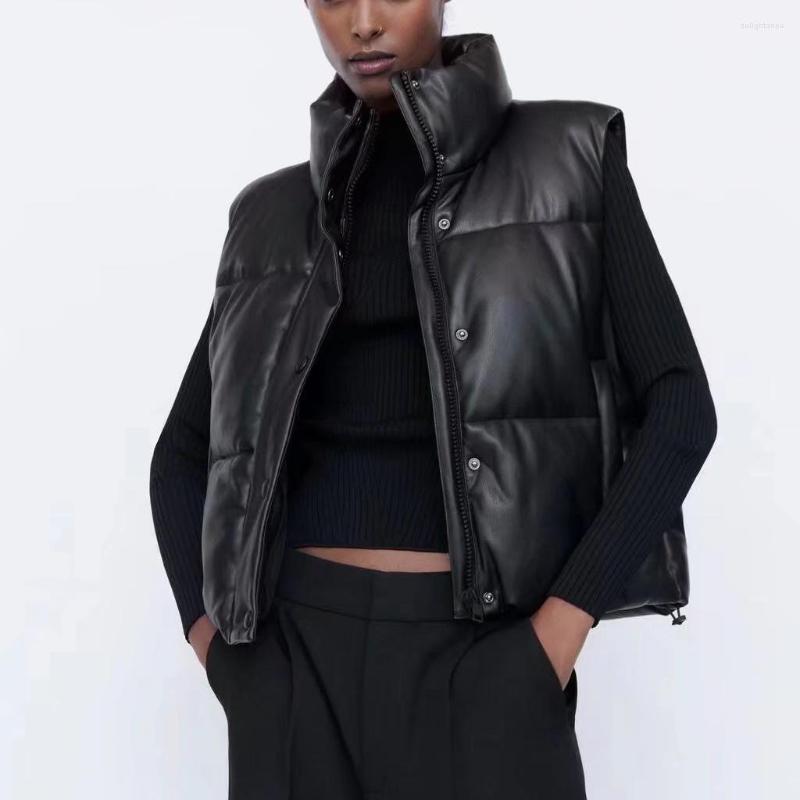 

Women's Vests PU Faux Leather Jacket Women Black Vest Womens Winter Coat Sleeveless Designer Outerwear Korean Fashion Green, Beige