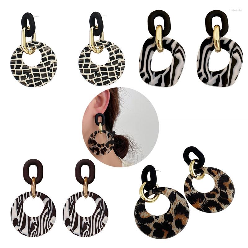 

Dangle Earrings Exaggeration Fashion Leopard Pattern Metal Double Ring Disc For Women Girls Big Geometric Statement Fa