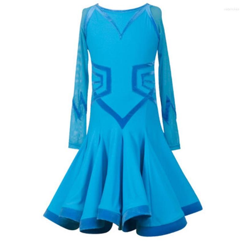 

Stage Wear The Children's Latin Dance Competition Stipulates That Women's Gauze Sleeves Ballroom Training Examination, Blue