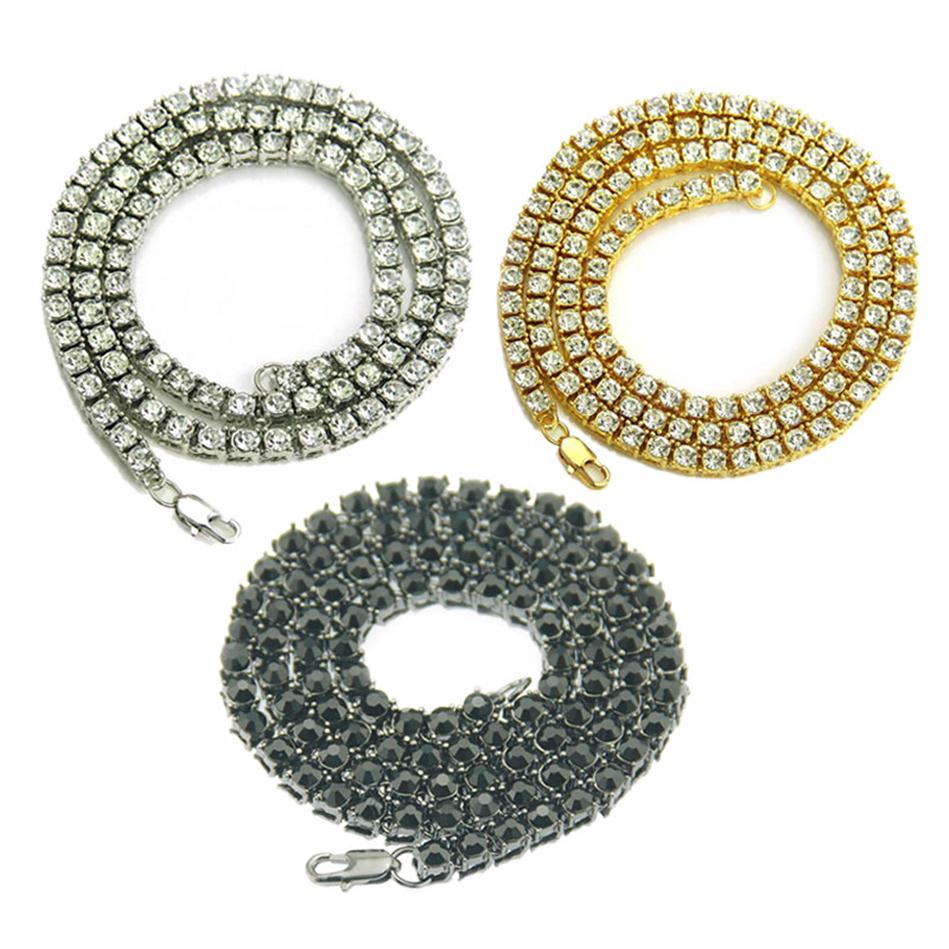 

Men Hip Hop Bling Iced Out Tennis Chain 1 Row Necklaces Sumptuous Clastic Silver Gold Black Chains Jewelry2467