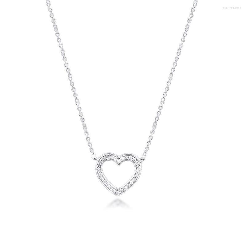 

Chains 925 Sterling Silver Loving Hearts Pendant Necklace Collares Largos De Moda Fits For Women Heart Love