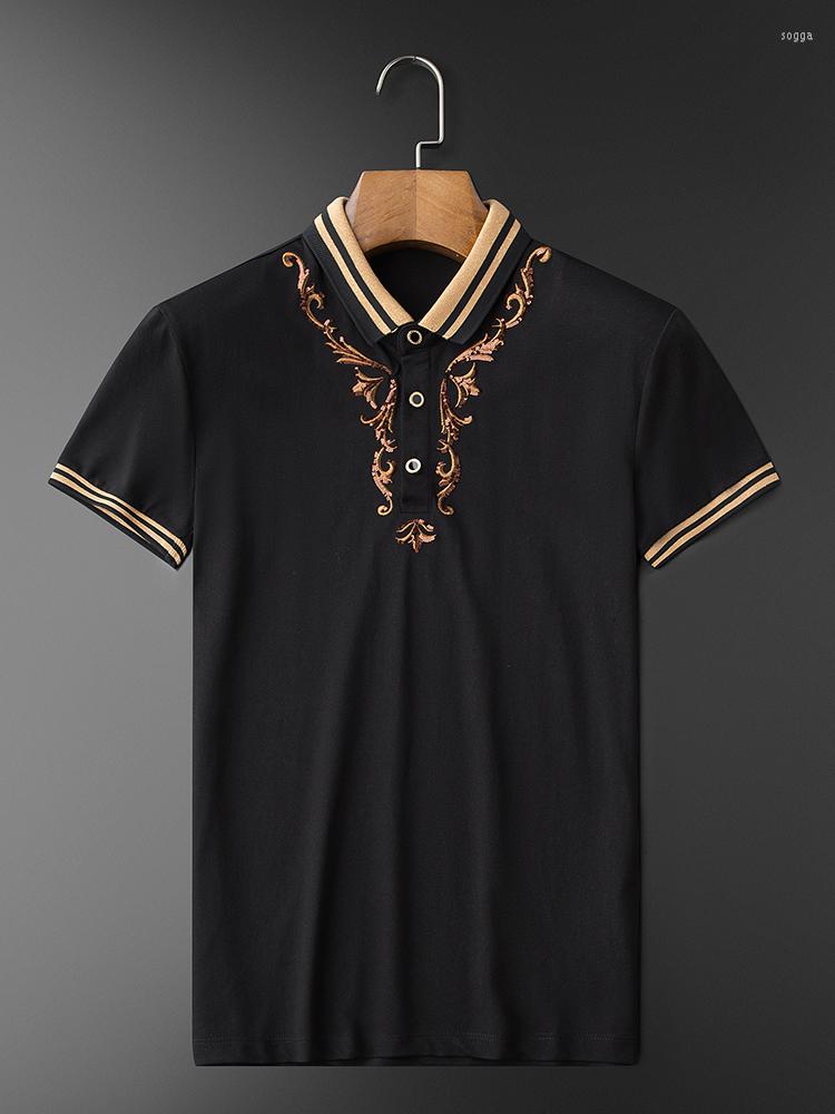 

Men's T Shirts Senior T-shirt Casual Short Sleeve Sequin Embroidery Fashion 3XL Summer, Black