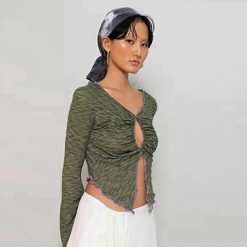 

Women' T Shirts Y2K Sexy Crop Top Shirt Fairycore Flare Sleeve V Neck Ruffles Women Streetwear Hollow Out Casual Hip Hop Tops 90S Aesthetic