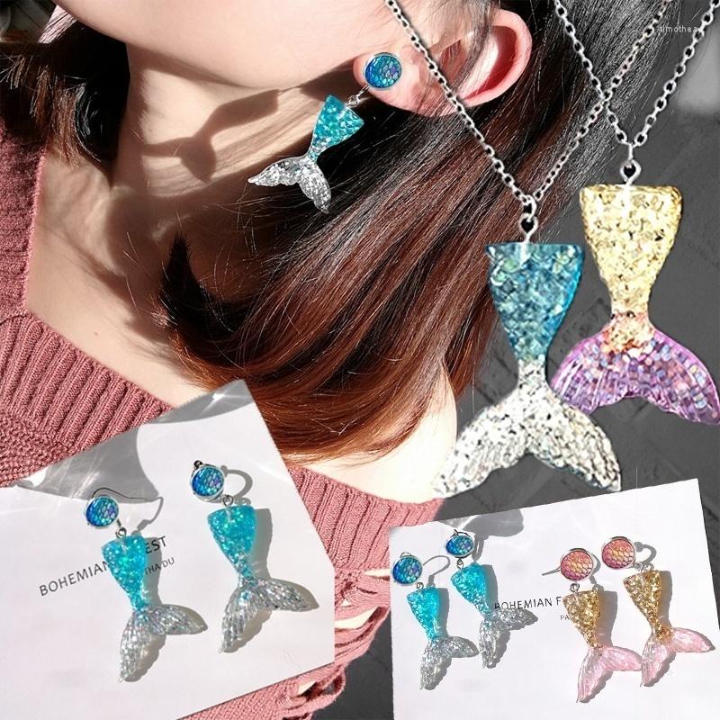 

Necklace Earrings Set 3PCS/SET Fashion Beauty Fish Tail Pendant Chain For Girls Birthday Gift Party Women Trendy Mermaid, Picture shown