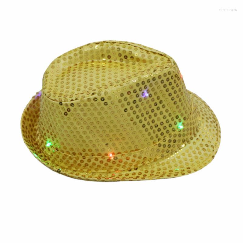

Berets Flashing Led Fedora Trilby Sequin Unisex Cap Fancy Dress Dance Party Jazz Hat