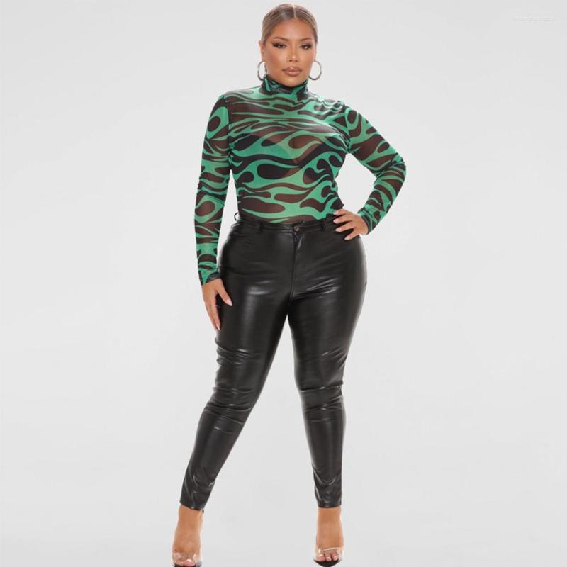 

Pants ZJFZML ZZ Women Clothing Plus Size Jumpsuit & Romper Sexy Aesthetic Print Turtleneck Long Sleeve Bodysuit Drop Wholesale, Blue