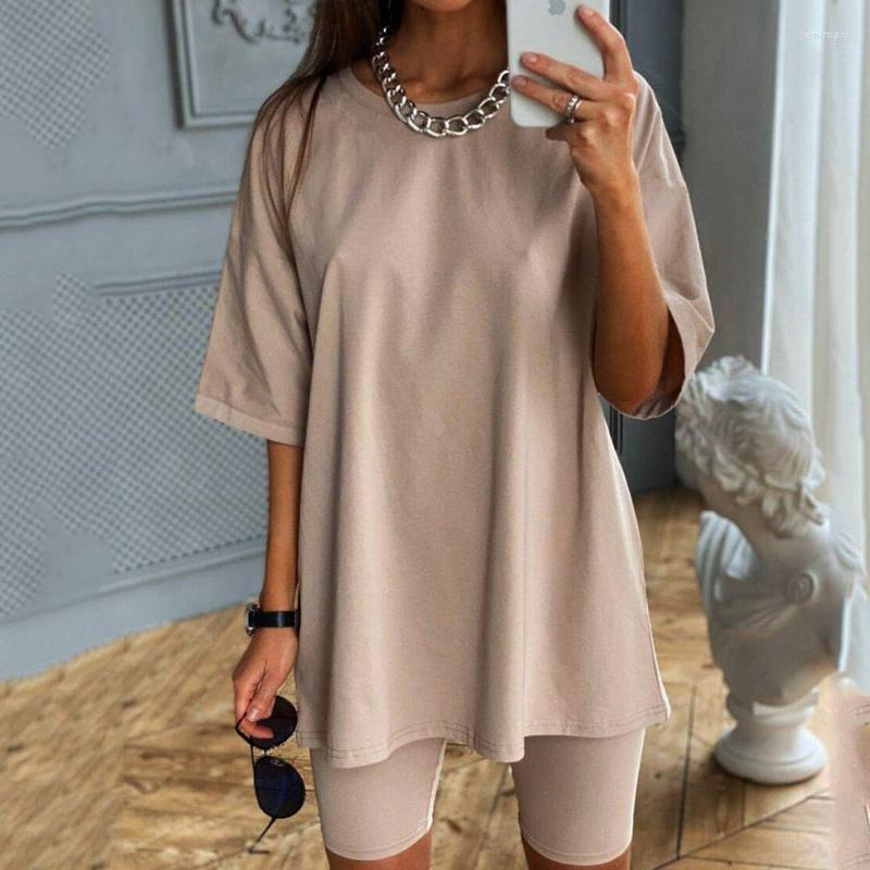 

Women' Tracksuits Women' Solid Casual Two Piece Suit 2022 Summer O-neck Short Sleeve Shorts Home Loose Sports Fashion Leisure 2piece, Black