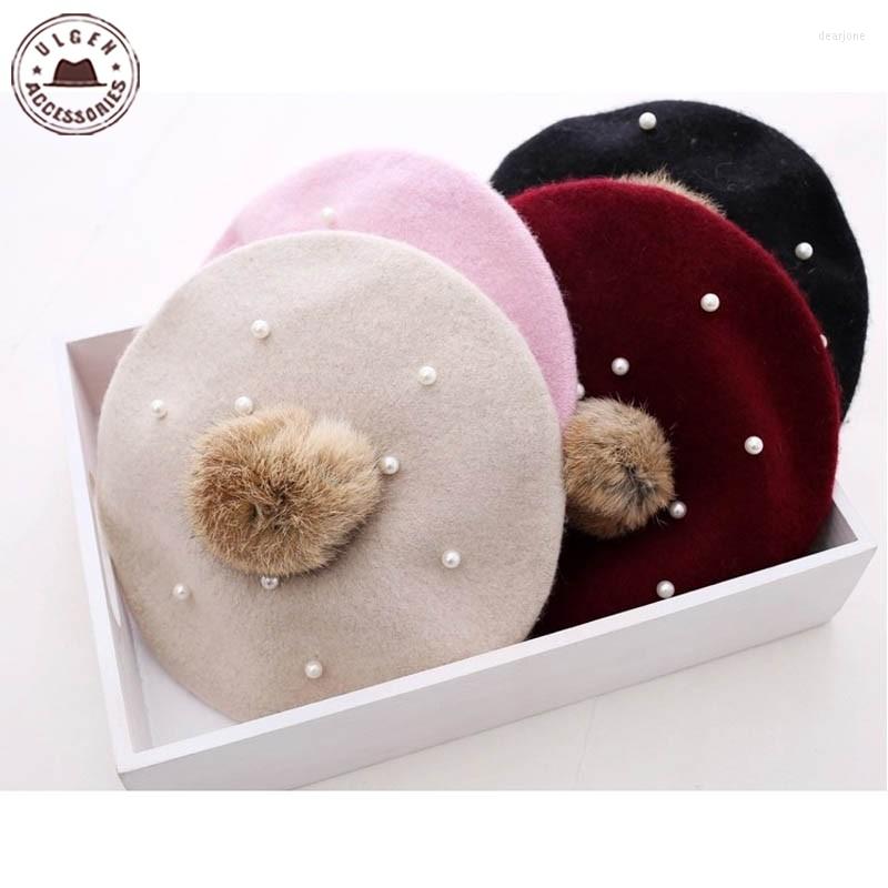 

Hats Kids Pearl Fur Beret Hat For Baby Girls Beanie With Pompom Multicolors, Sky blue