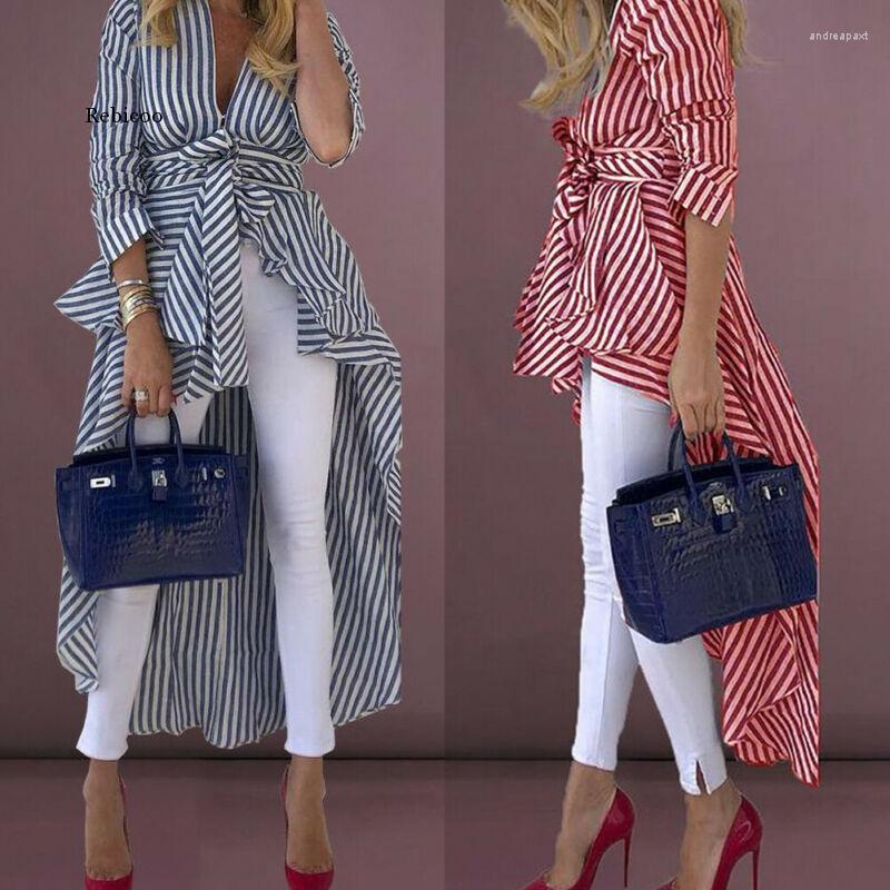 

Women's Blouses Women Boho Stripe Long Sleeve Blouse Shirt V Neck Striped Loose Tops Tunic Hippie Streetwear, Red