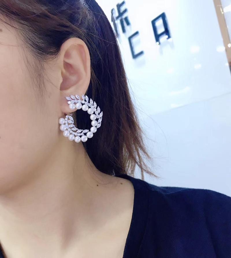

Stud Earrings Real Fresh Water Pearl Earring 925 Sterling Silver With Cubic Zircon Party Wedding Fashion Women Jewelry