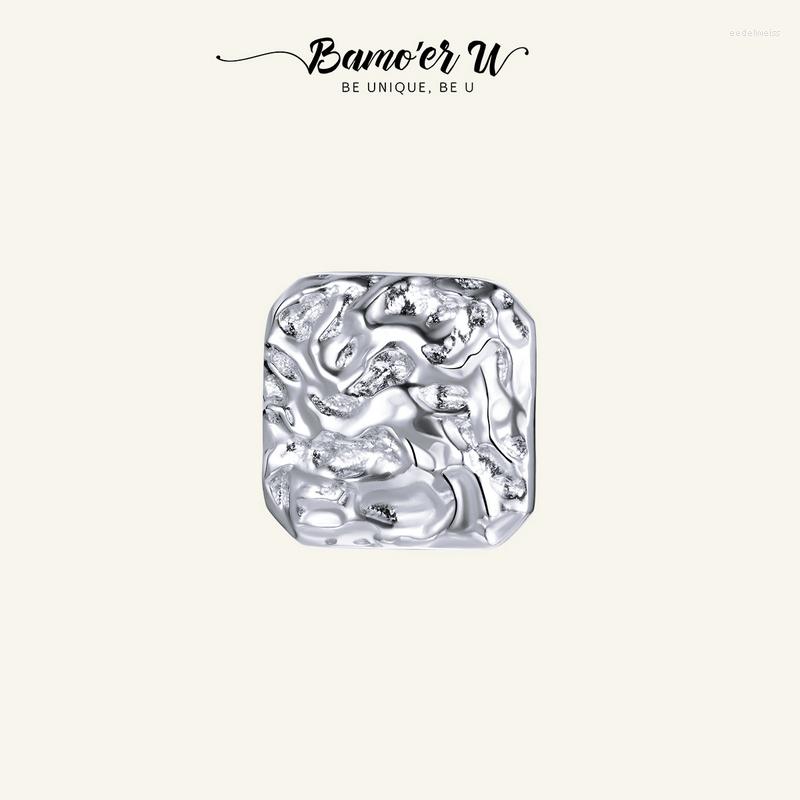 

Stud Earrings BAMOER U Top Wedding Jewelry 1Pcs 925 Sterling Silver Square Rock Texture For Women Cool Punk Jewelries Her