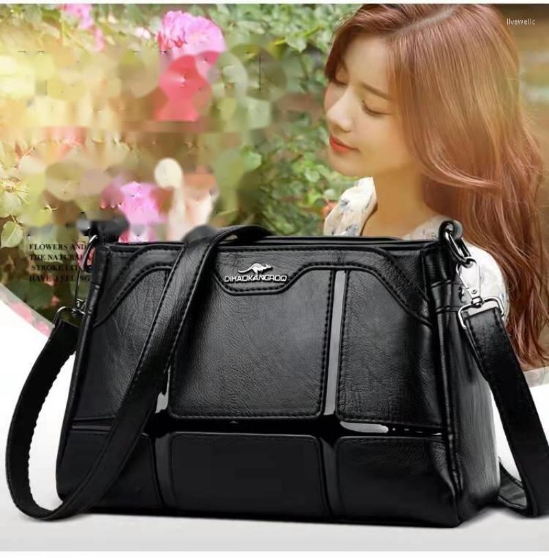 

Evening Bags High Quality Ladies Messenger Bag Fashion Lll-Match PU Leather Shoulder Casual Stitching Handbag, Black