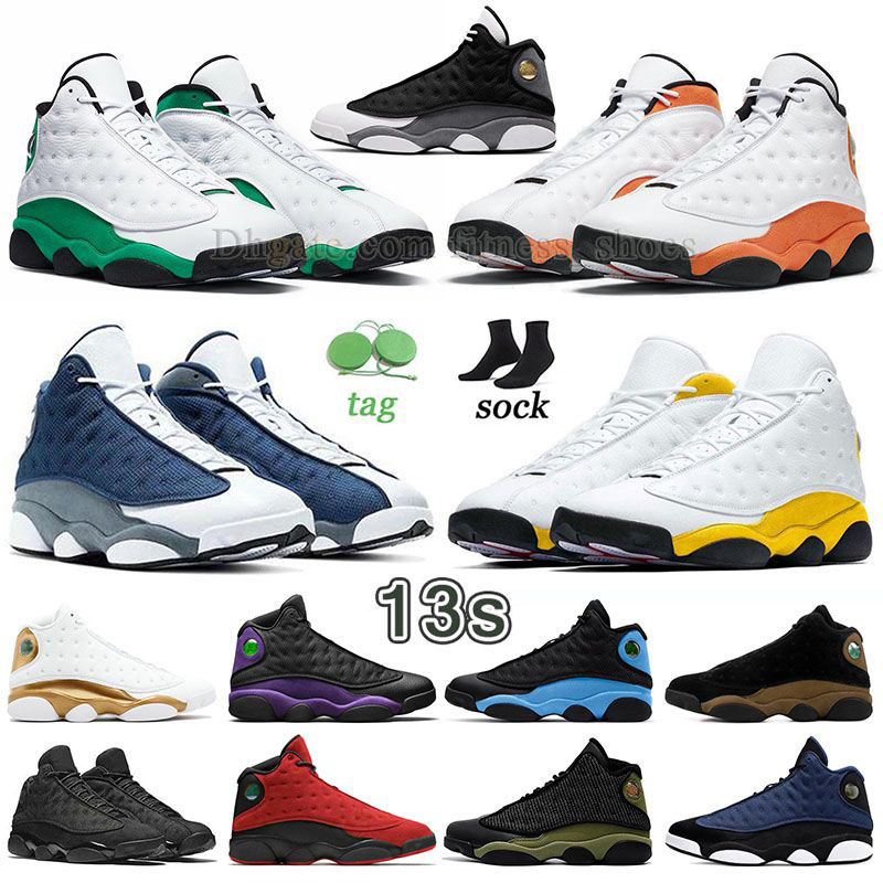 

Jumpman 13 del sol basketball shoes mens womens 13s retros black flint starfish lucky green J13 sneakers local designer brave blue playoffs youth playground trainer, J47 40-47 black flint