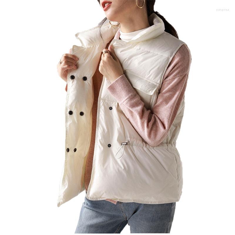 

Women' Vests 2022 Autumn Winter Vest Jacket Women White Khaki Black Slim Sleeveless Tops Korean Fashion Short Down Cotton Coat N1220