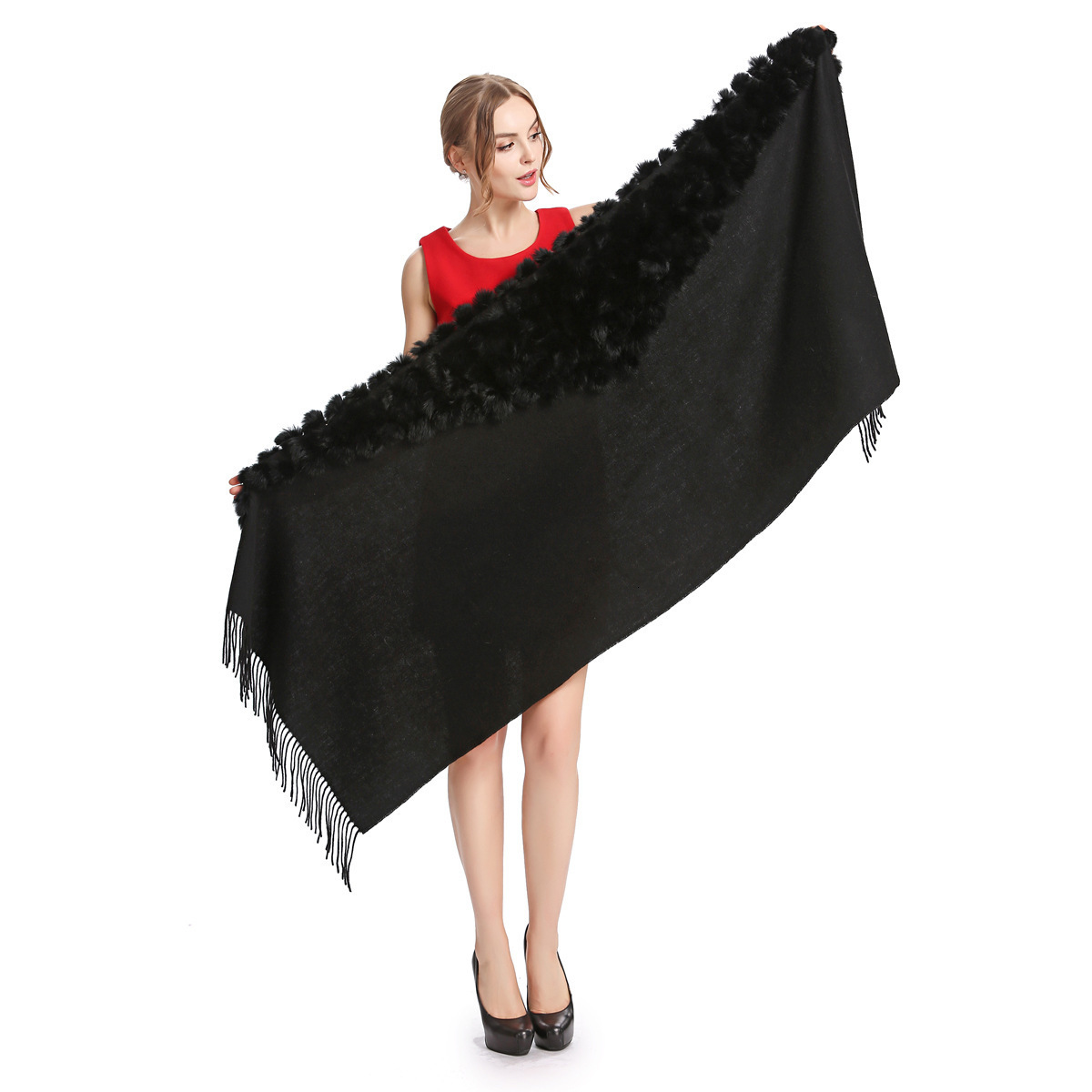 

Scarves Fashion And Keep Warm Pashmina Scarf 180 70CM Muffler Woman Autumn Winter Wool Shawl With Rabbit Fur Pompom 221119