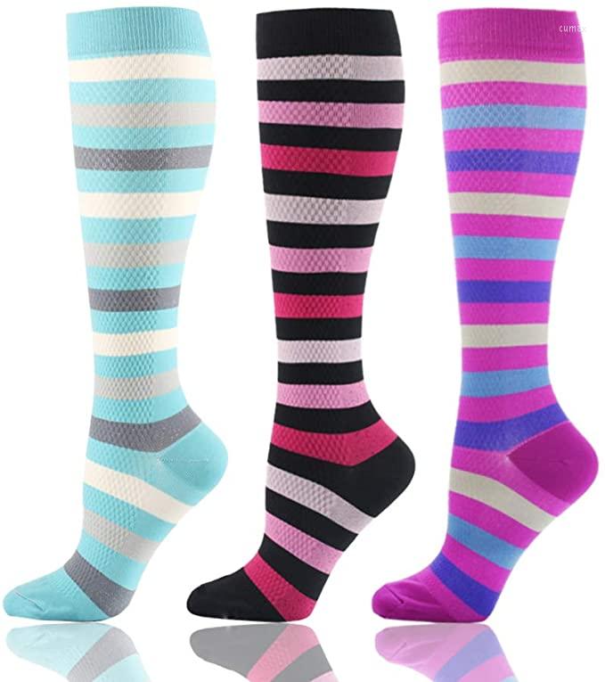 

Men's Socks Compression Unisex Sport Colorful Stripe Leg Pressure Anti-fatigue For Running Travel Long Compress Men, Qys012-22